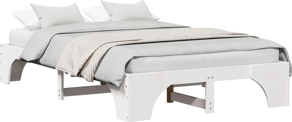 vidaXL Cadru de pat Alb 135 x 190 cm Lemn de pin masiv