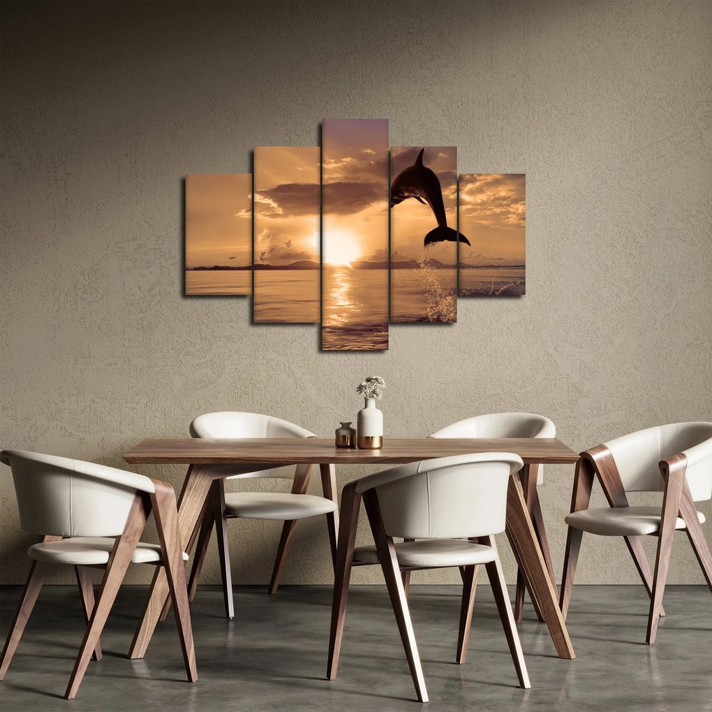 Tablou - Delfin la apus de soare (150x105 cm)