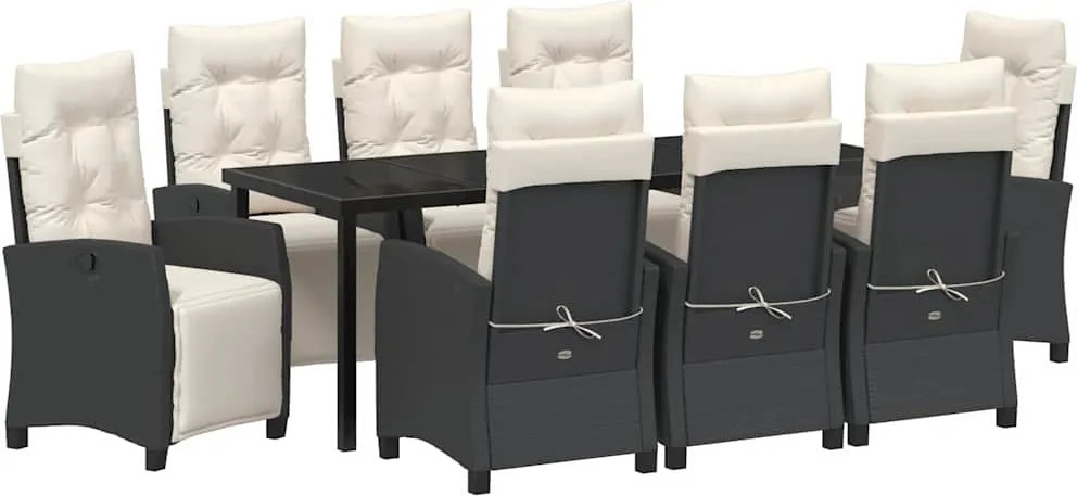 vidaXL Set de masă pentru grădină cu pernă 9 pcs Negru poliratan
