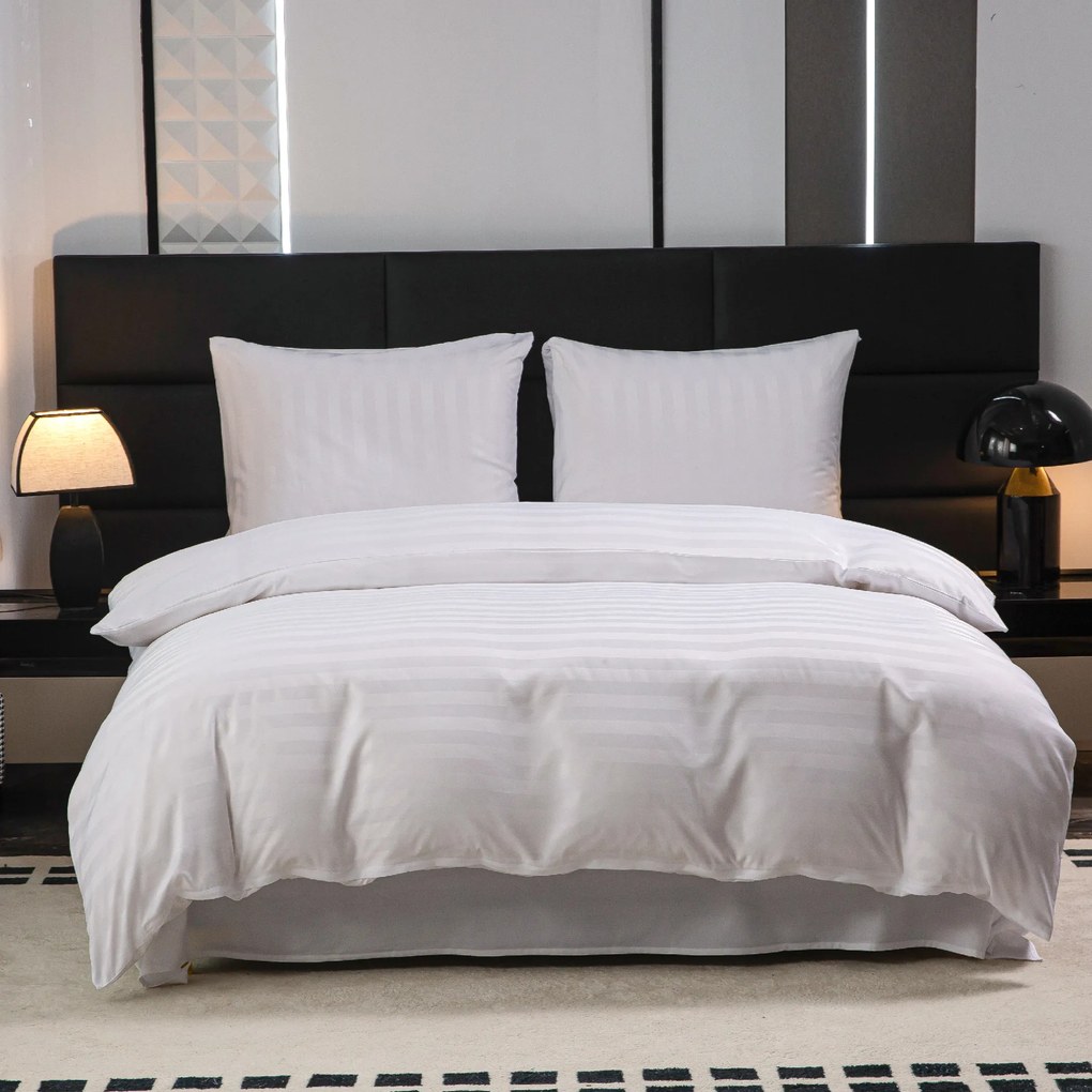 Lenjerie de hotel din microfibra JASMINE alba - dunga 2 cm Dimensiune lenjerie de pat: 70 x 90 cm | 140 x 220 cm