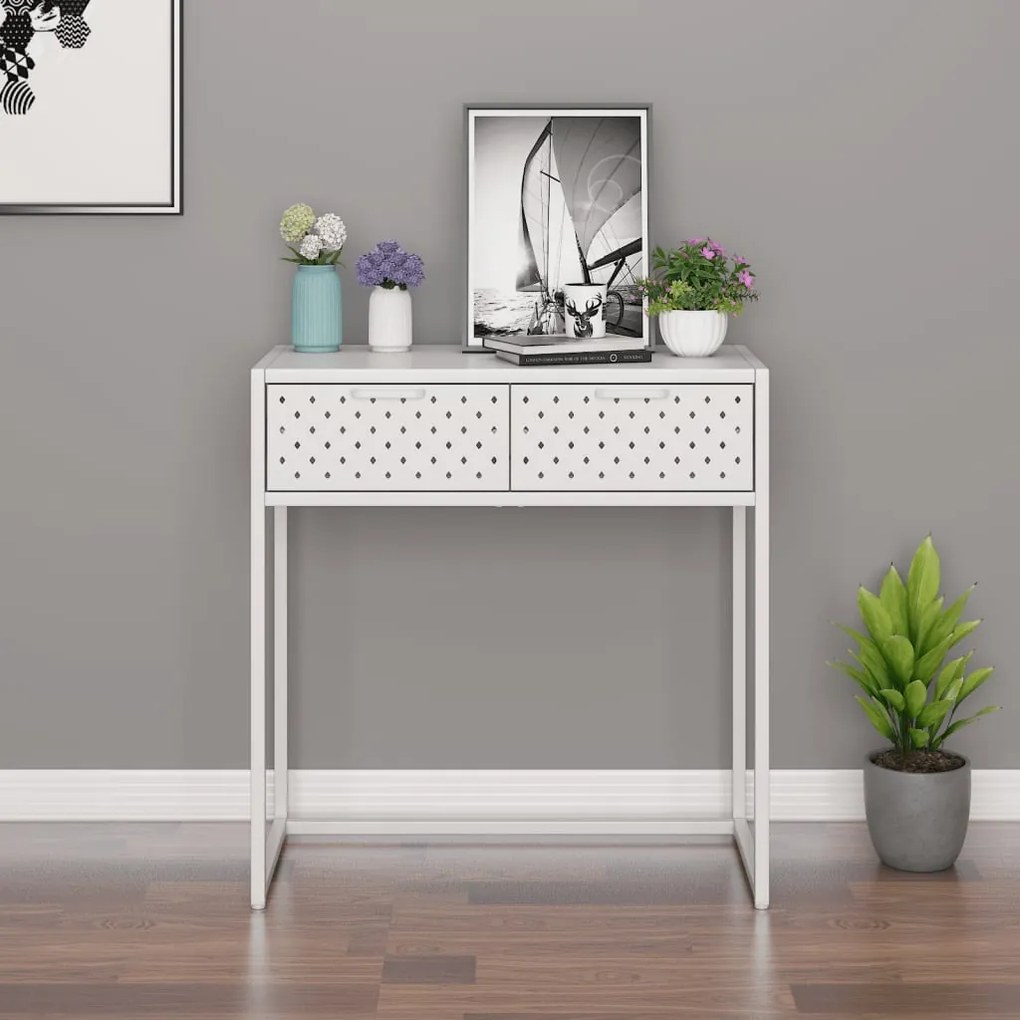 335890 vidaXL Masă consolă, alb, 72x35x75 cm, oțel