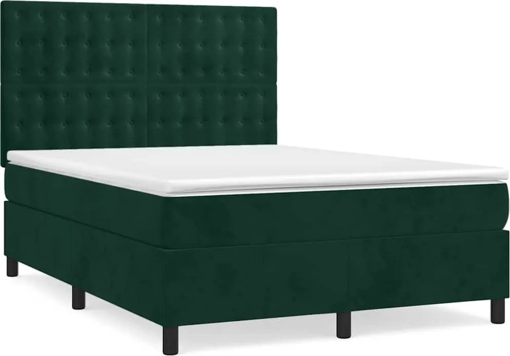 vidaXL Pat box spring cu saltea, verde închis, 140x200 cm, catifea