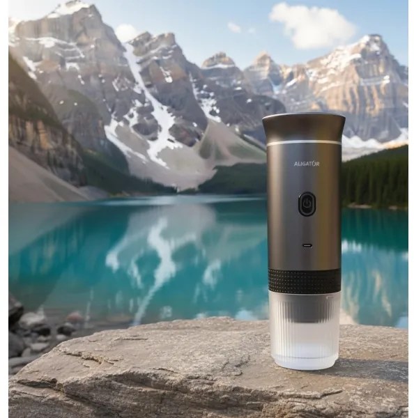 Aligator ACM002 - Cafetieră portabilă reîncărcabilă PortaCaffé 3în1 72W/7500 mAh gri