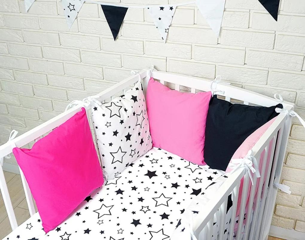 Baby Nellys Mantinela perna cu lenjerie de pat - stele, negru roz / alb 120x90