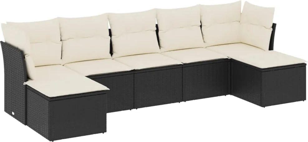 vidaXL Set canapele de grădină cu perne, 7 piese, negru, poliratan