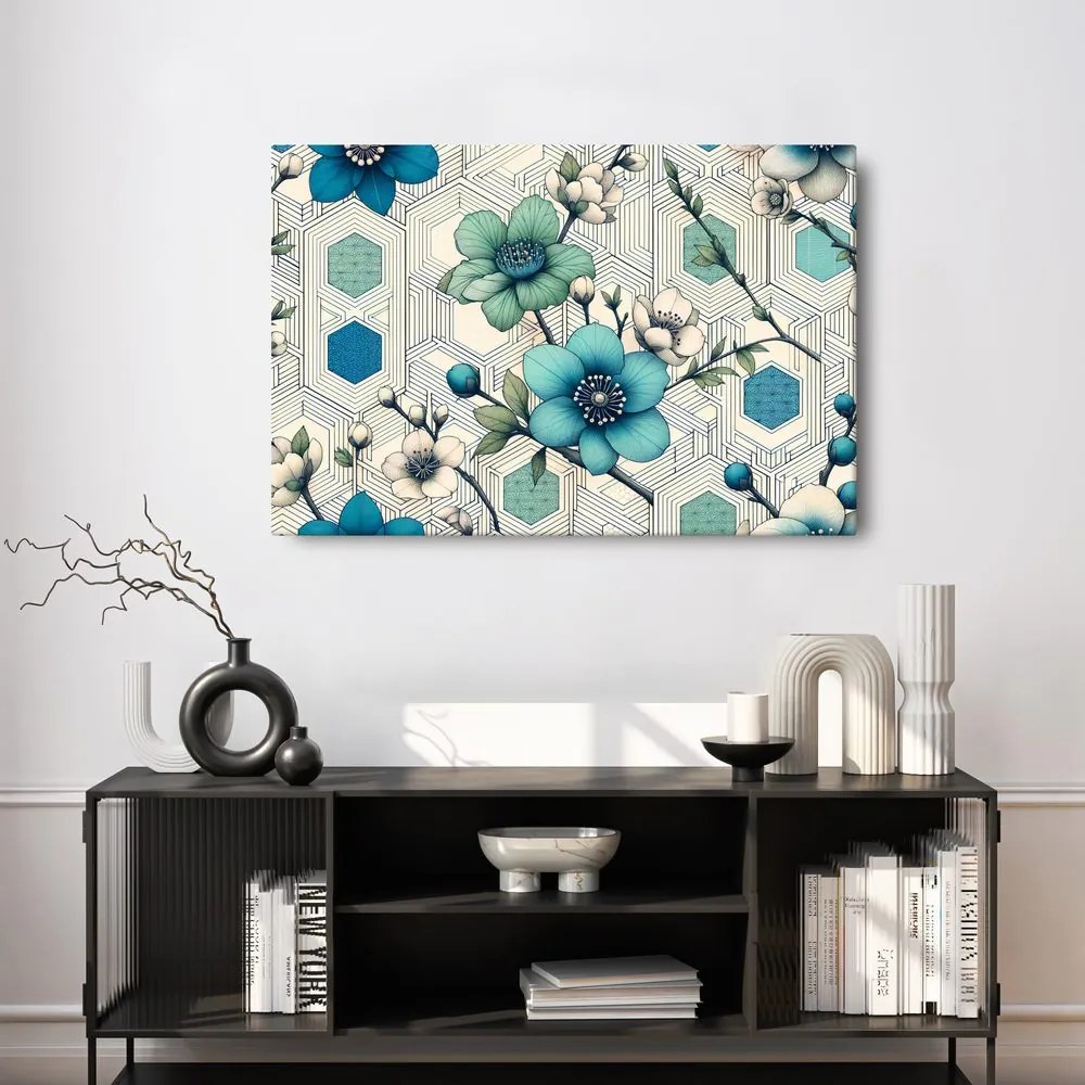 Tablou flori elegante pe fundal geometric