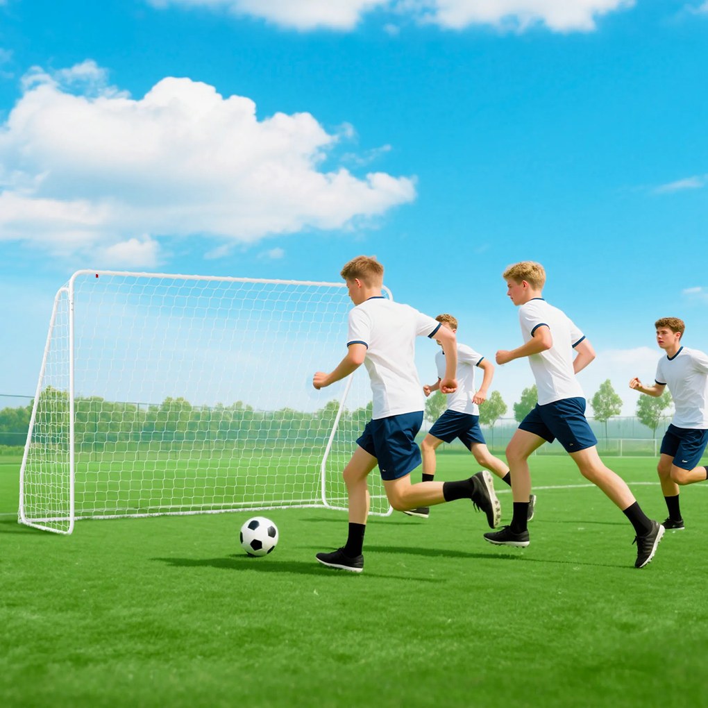 HOMCOM Poartă de Fotbal pentru Grădină și Parc cu 6 Pari în formă de U, din PE și Metal Eposidic, 301x120x200 cm, Alb | Aosom Romania