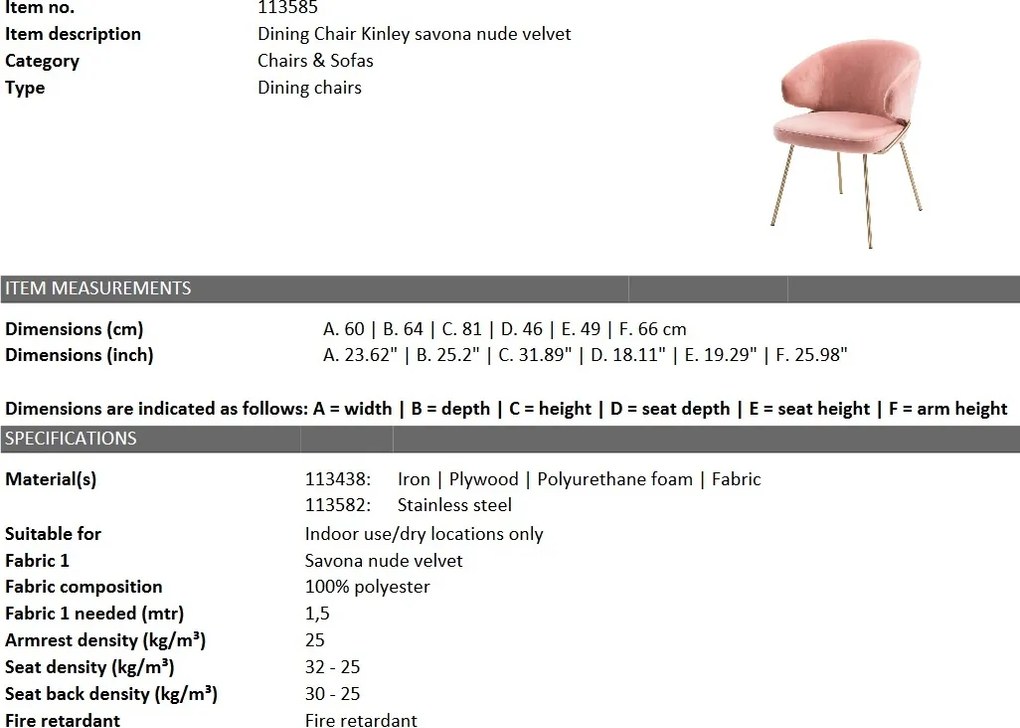 Scaun tapitat design LUX Kinley, catifea savona nude 113585 HZ