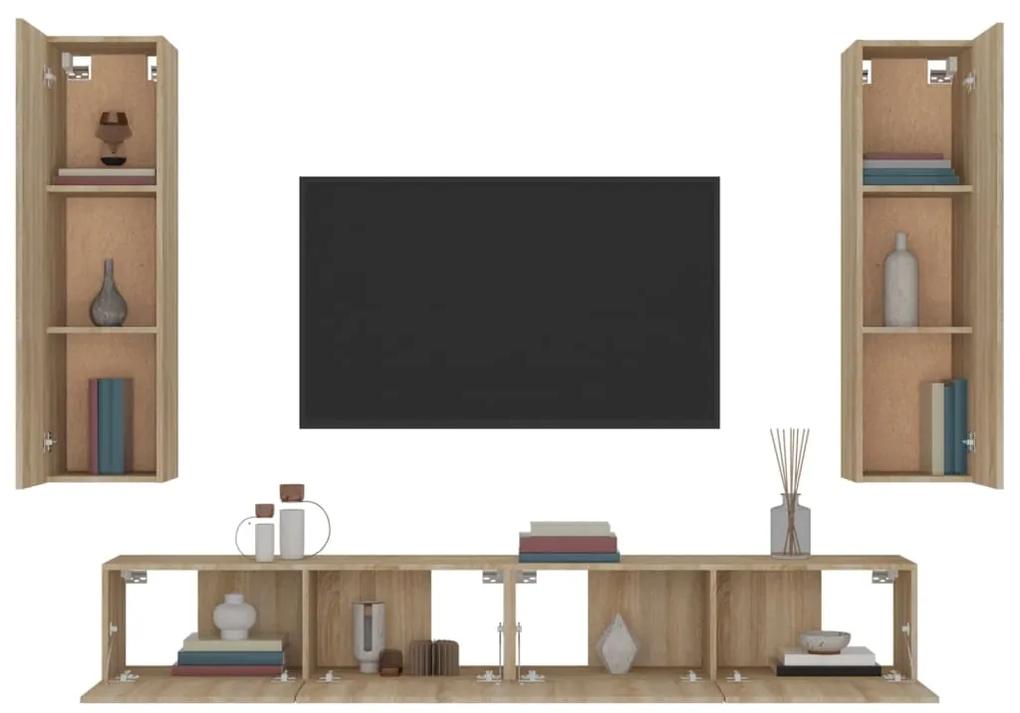 Set comoda TV, 4 piese, stejar sonoma, lemn prelucrat 4, Stejar sonoma, 100 x 30 x 30 cm