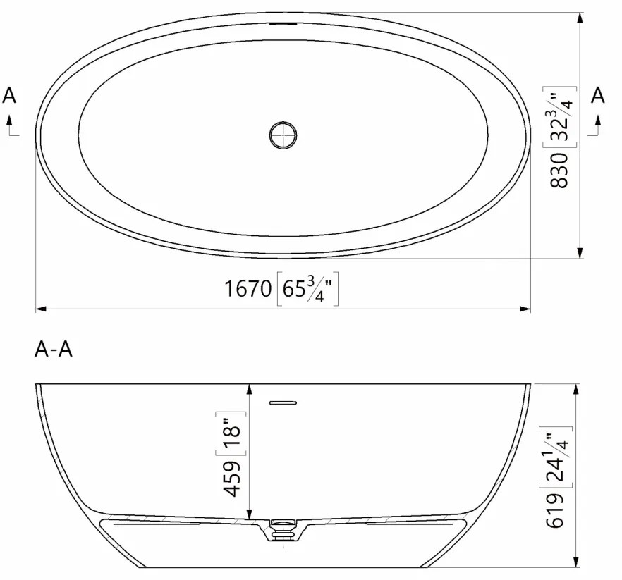 Cada freestanding compozit Marmite Lima, 167 x 83 cm, ovala, alb lucios mat