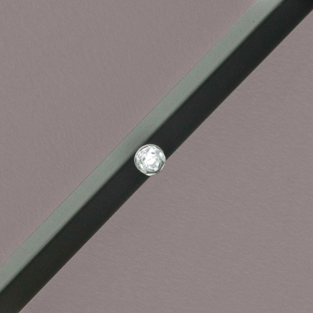 Outsunny Umbrelă de Grădină Inclinabilă Ø265 cm cu 32 Lumini LED Solare și Manivelă, Umbrelă de Exterior cu 8 Spițe, din Oțel și Poliester, pentru Patio, Curte, Balcon, Terasă, Gri | Aosom Romania