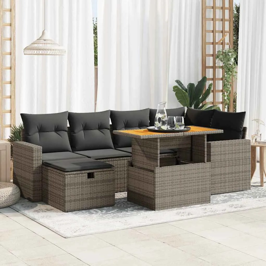 vidaXL Set canapele grădină cu perne 8 piese gri poliratan/lemn acacia