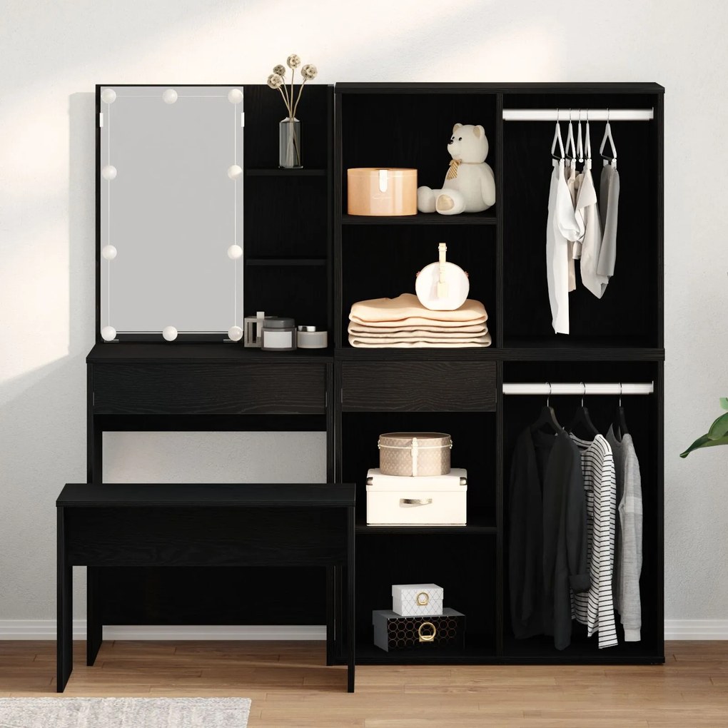 vidaXL Set de Dressing 2 pcs Negru 140 x 40 x 140 cm Lemn compozit