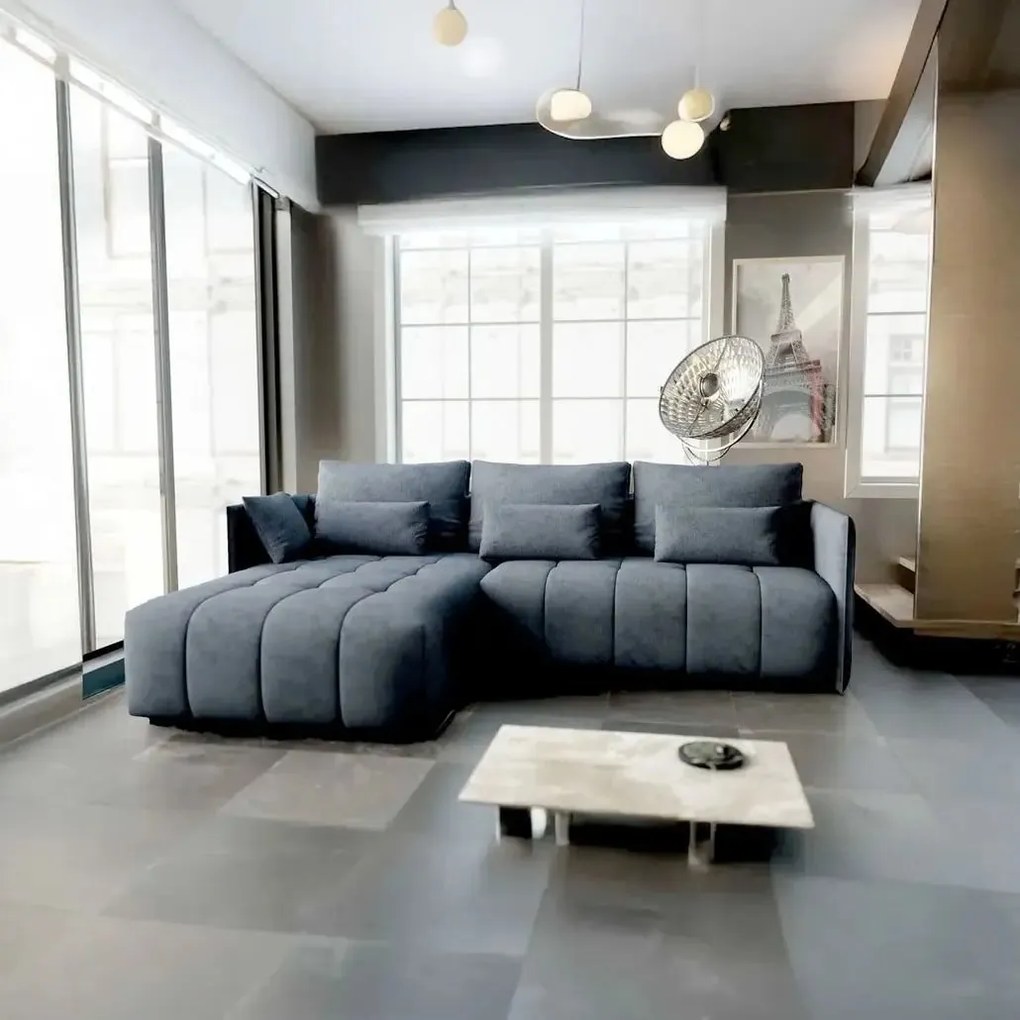 Colțar extensibil dumonde cu ladă de depozitare si sezut confortabil din spuma high-density, Malta Enjoy Antracit 235x185 cm