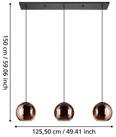 Lustră pe cablu Eglo 390095 CORDOBA 3xE27/40W/230V cupru