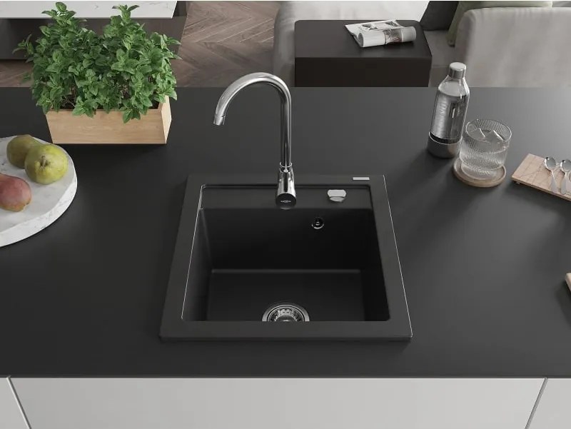 Mexen Vito chiuvetă din granit cu 1 compartiment 520 x 490 mm, negru, sifon cromat - 6503521000-77
