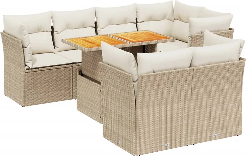 vidaXL Set canapele de grădină, 8 piese, cu perne, bej, poliratan