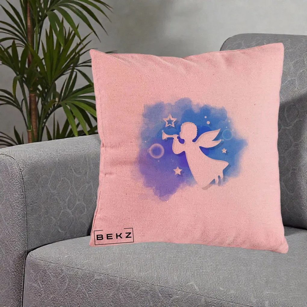 Perna Decorativa Inger cu Trompeta Albastru, 40x40 cm, Roz, Husa Detasabila, Perna Inclusa, BEKZ®