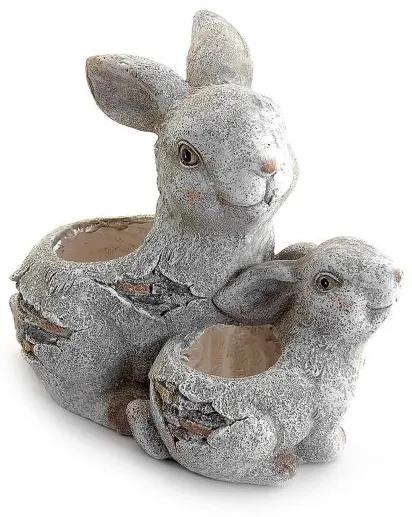 Decoratiune gradina, ceramica, iepuri cu ghiveci, 34x19x32 cm