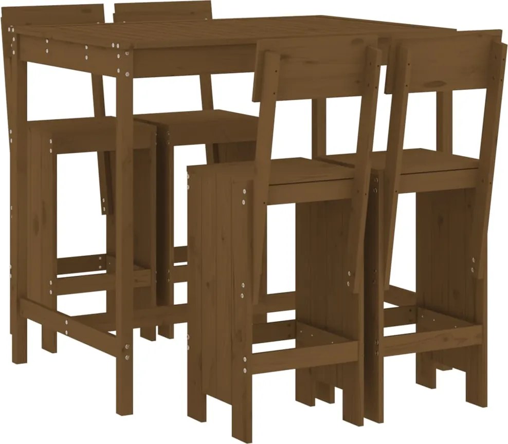 vidaXL Set mobilier bar de grădină, 5 piese, maro miere lemn masiv pin