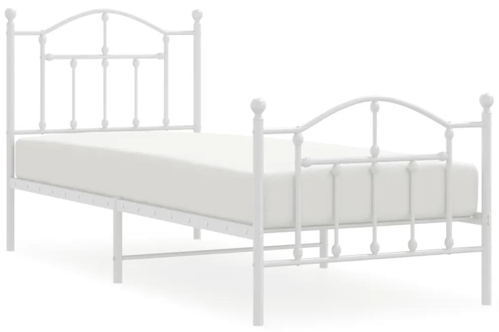 353498 vidaXL Cadru de pat metalic cu tăblie de cap/picioare, alb, 90x190 cm