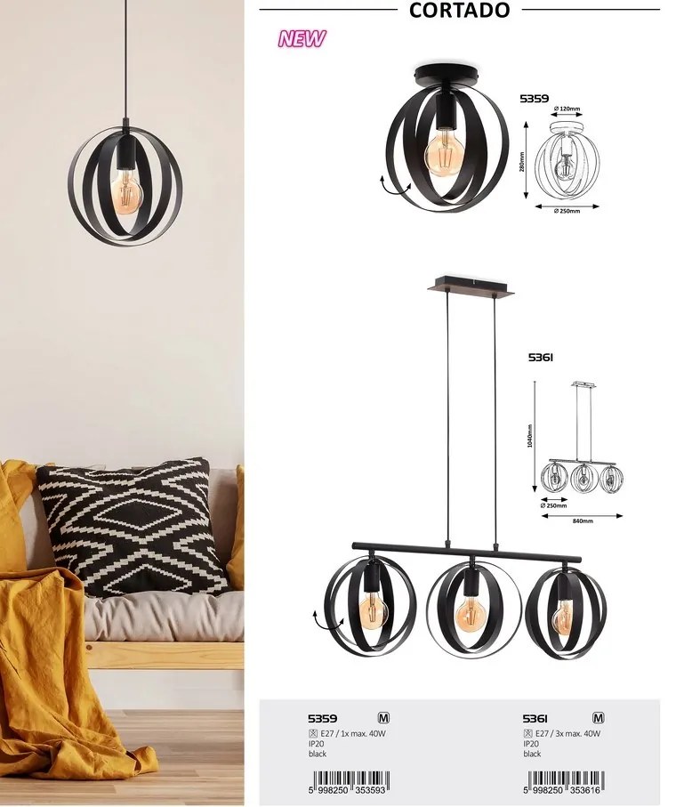 Pendul design modern Cortado negru