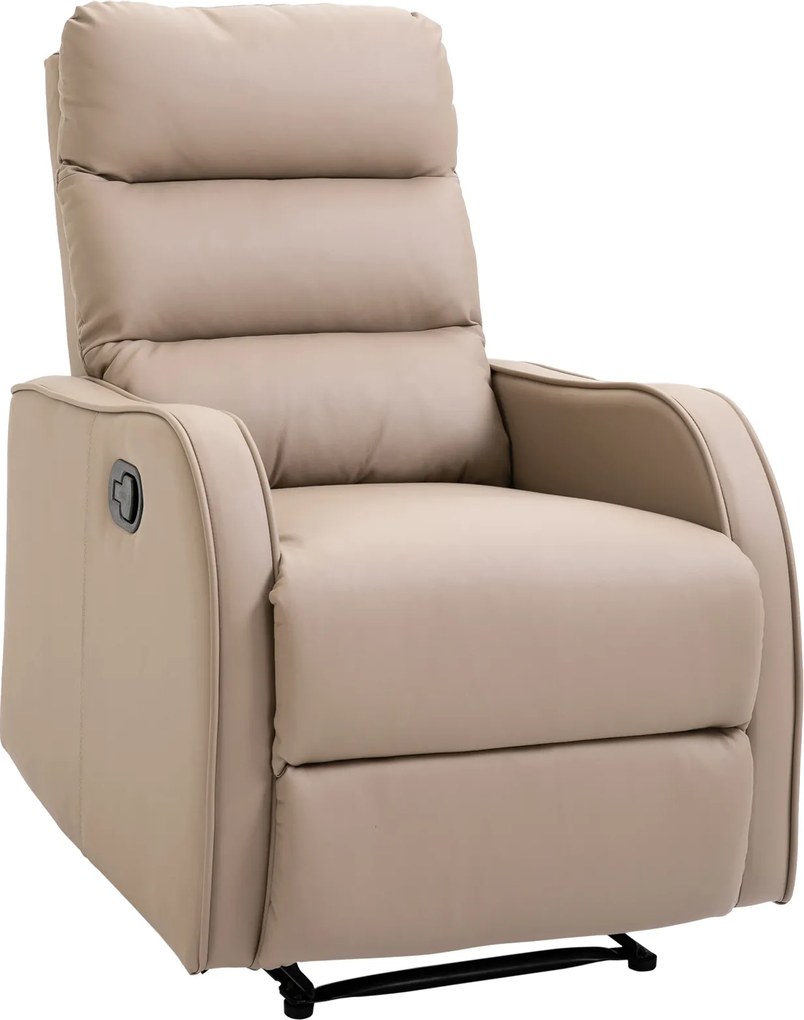 HOMCOM Fotoliu Reclinabil 160° cu Suport pentru Picioare, din Piele PU, Lemn și Oțel, 65x89x100 cm, Maro Deschis | Aosom Romania