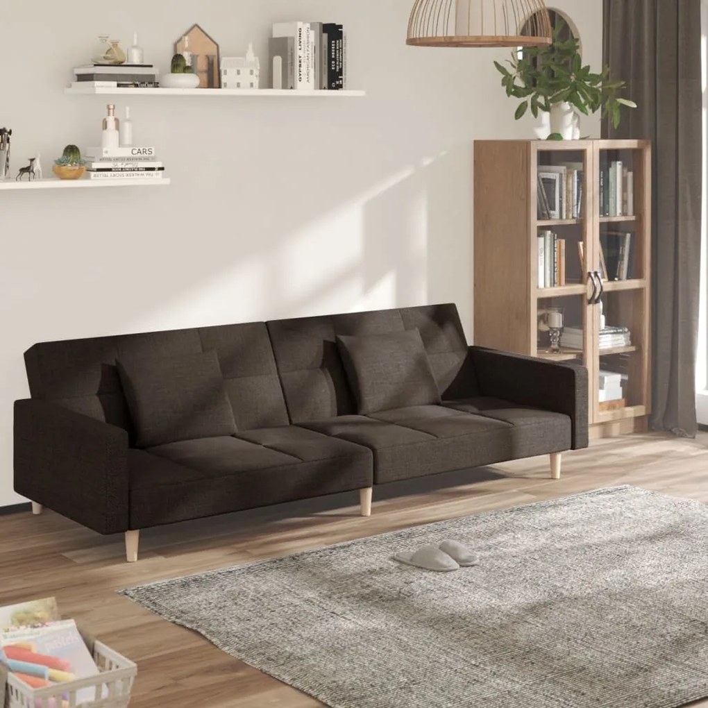 337432 vidaXL Canapea extensibilă cu 2 locuri, 2 perne, maro închis, textil