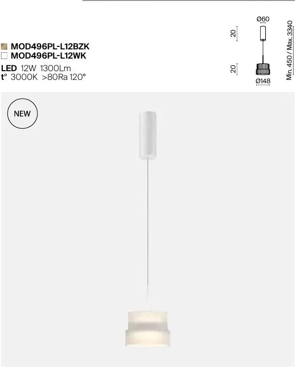 Lustra, Pendul LED cu sticla canelata Scala alb