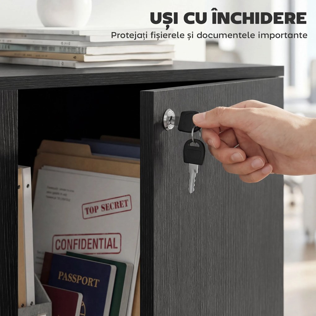 Vinsetto Dulap pentru Documente, cu Încuietoare, 2 Uși și Raft Interior, 80x40x80 cm, Negru | Aosom Romania