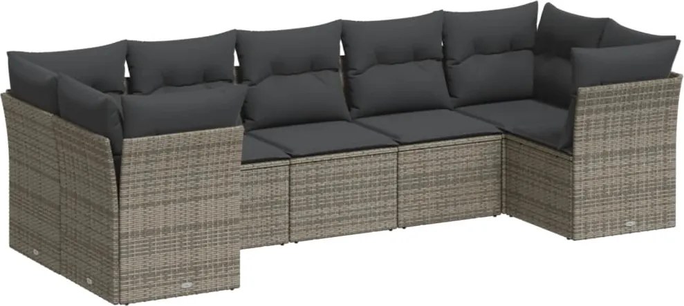 vidaXL Set canapele de grădină, 7 piese, cu perne, gri, poliratan