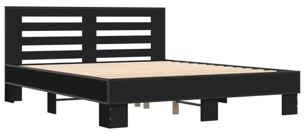 3280092 vidaXL Cadru de pat, negru, 160x200 cm, lemn prelucrat și metal