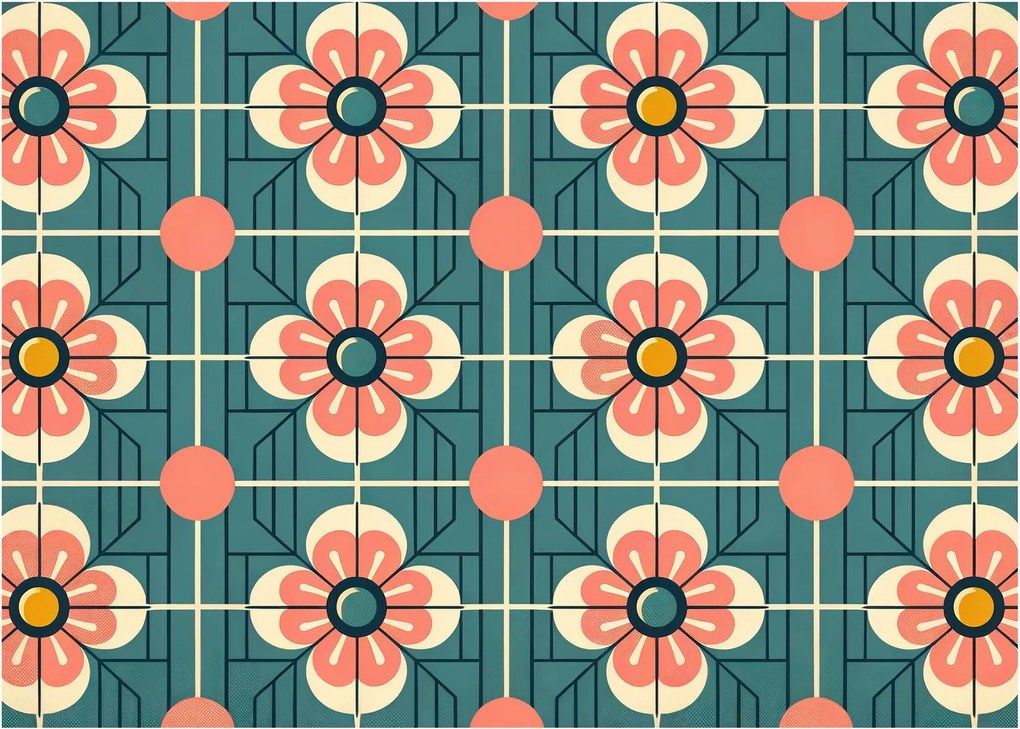Tablou pe sticlă - Model retro cu flori (70x50 cm)