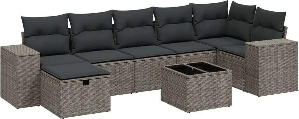 vidaXL Set mobilier de grădină cu perne, 8 piese gri deschis poliratan