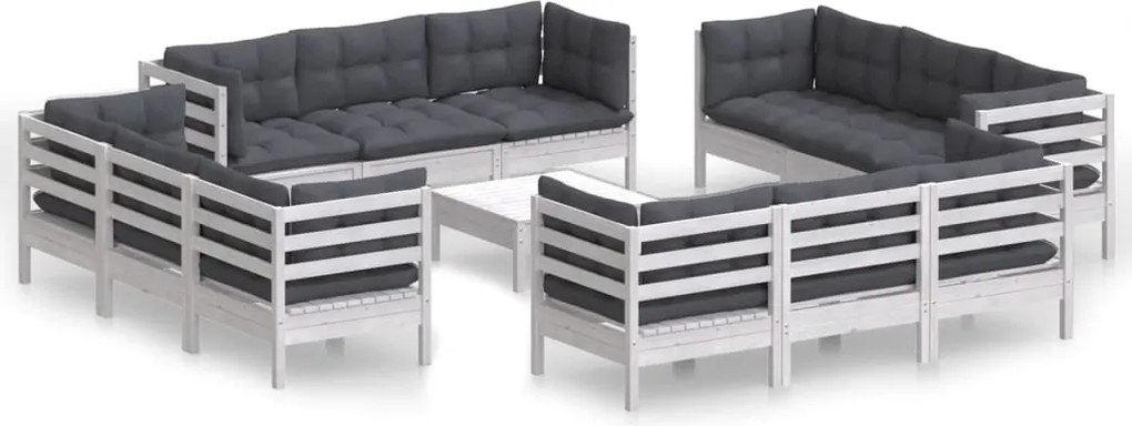 vidaXL Set mobilier de grădină cu perne, 13 piese, antracit, lemn pin