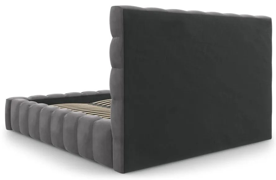 Pat matrimonial gri tapițat cu spațiu de depozitare și somieră 200x200 cm Bali – Cosmopolitan Design