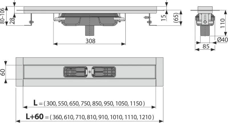 Rigola dus faiantabila iesire verticala 1050 mm Alcadrain Professional Low APZ1106-1050 1050 mm