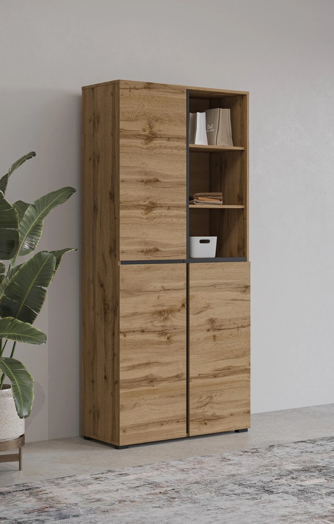 Dulap cu rafturi Crossroad H N88 (stejar wotan + negru). 1118194