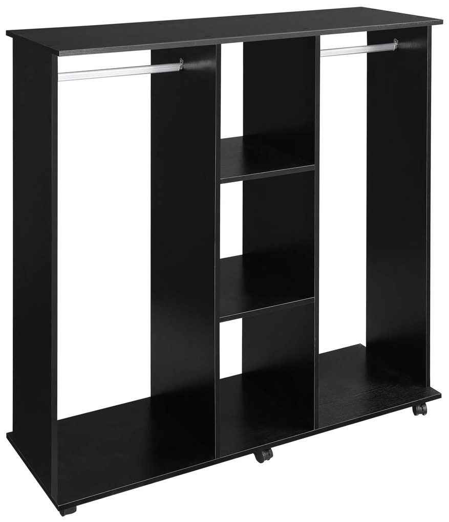 HOMCOM Șifonier cu șinar Mobilier de Depozitare 6 roți 120L x 40l x 128H cm din lemn Negru | Aosom Romania