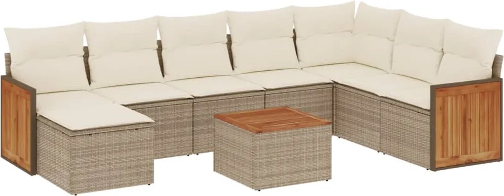 vidaXL Set canapele de grădină, 9 piese, cu perne, bej, poliratan