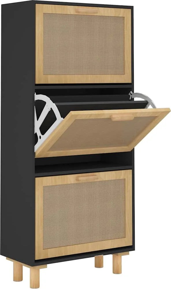 vidaXL Pantofar, negru, 52x25x115 cm, lemn prelucrat și ratan natural