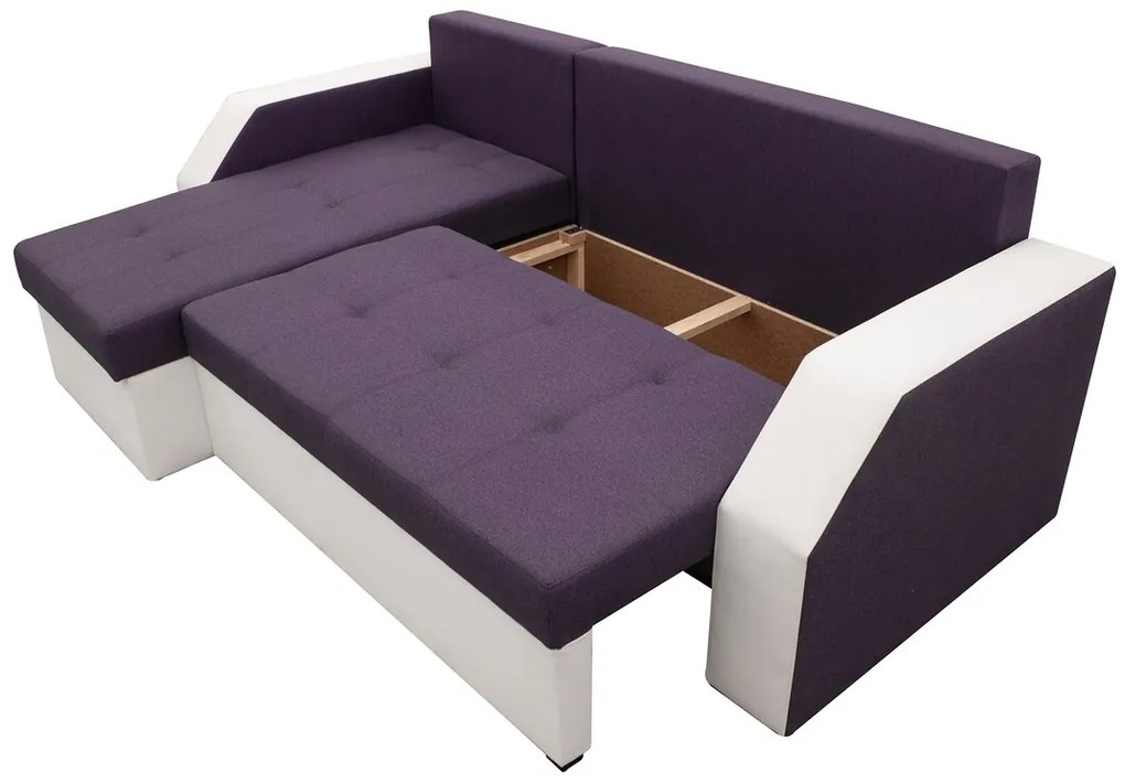 Coltar extensibil Madrid, 226x145x79 cm, 2 lazi depozitare, Reversibil, Alb/ Mov