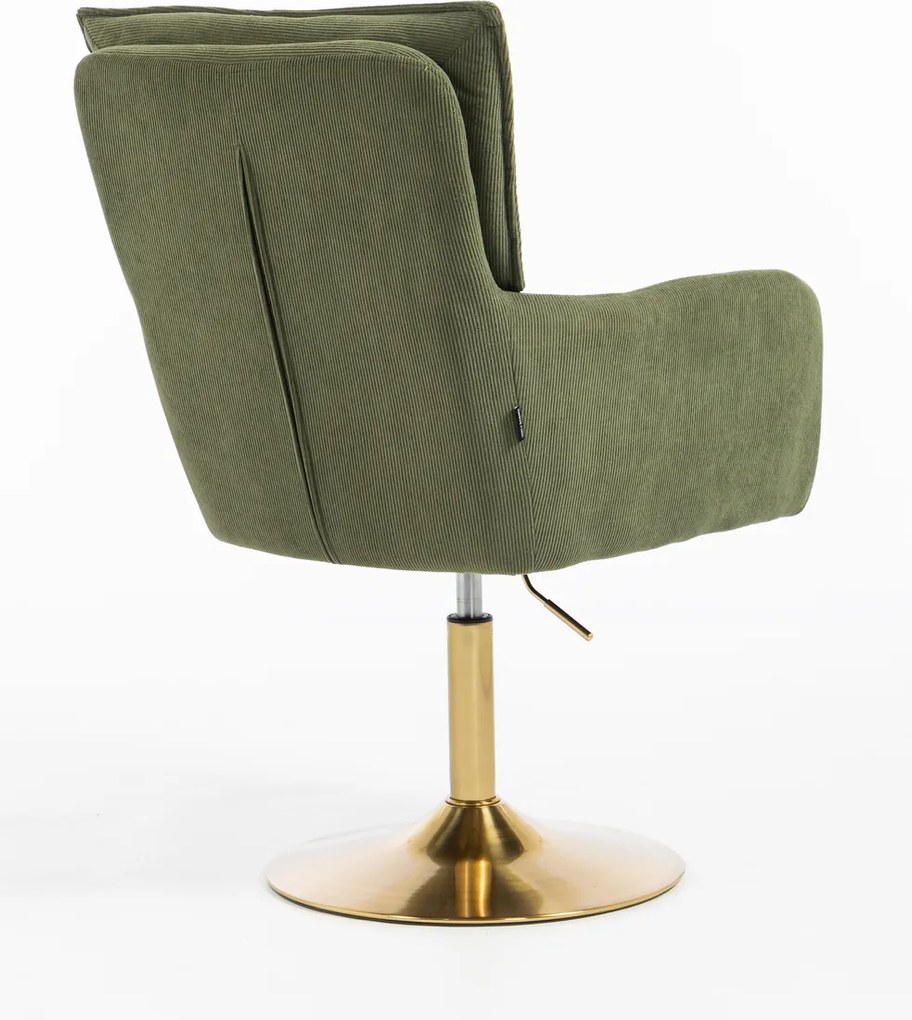 HR250N Scaun Catifea Reiată Premium culoare verde salvie Bază Aurie