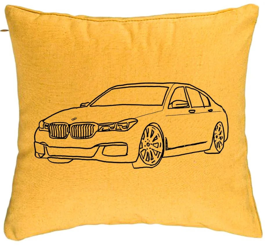 Perna Decorativa, Model BMW Lover, 40x40 cm, Galben, Husa Detasabila, Burduf