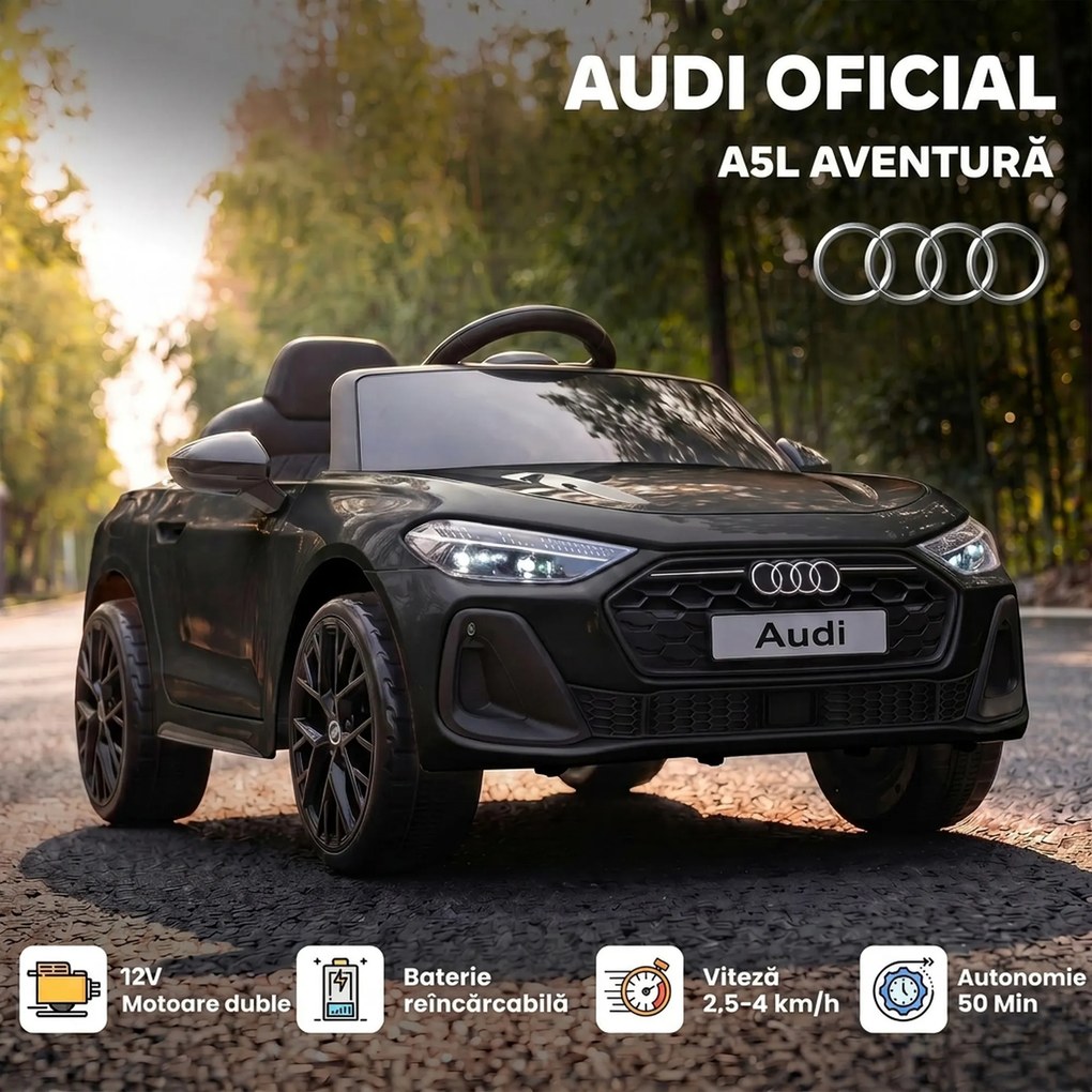 AIYAPLAY Mașină Electrică pentru Copii 12V Audi A5L cu Telecomandă, Baterie cu Litiu, 2 Motoare, Telecomandă, Negru | Aosom Romania