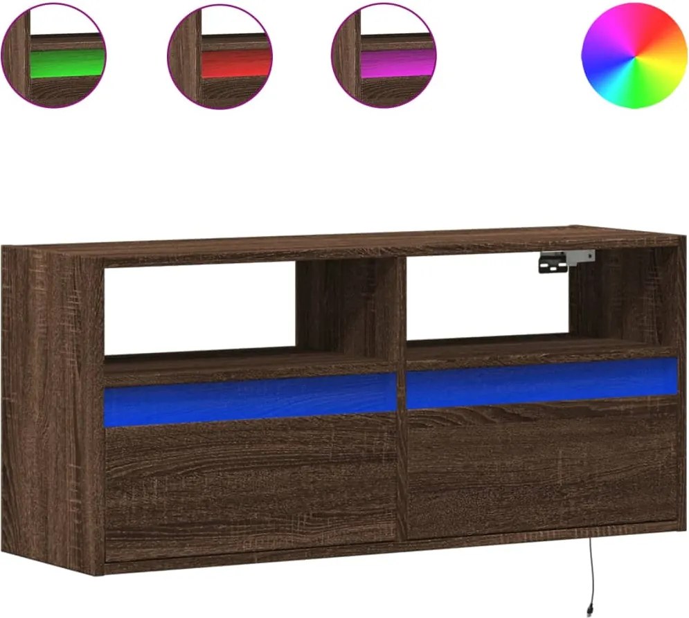 vidaXL Comodă TV de perete cu lumini LED, stejar maro, 100x31x45 cm
