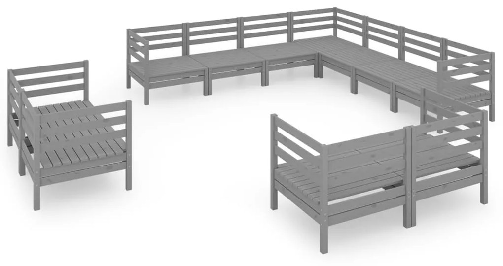 3083216 vidaXL Set mobilier de grădină, 11 piese, gri, lemn masiv de pin