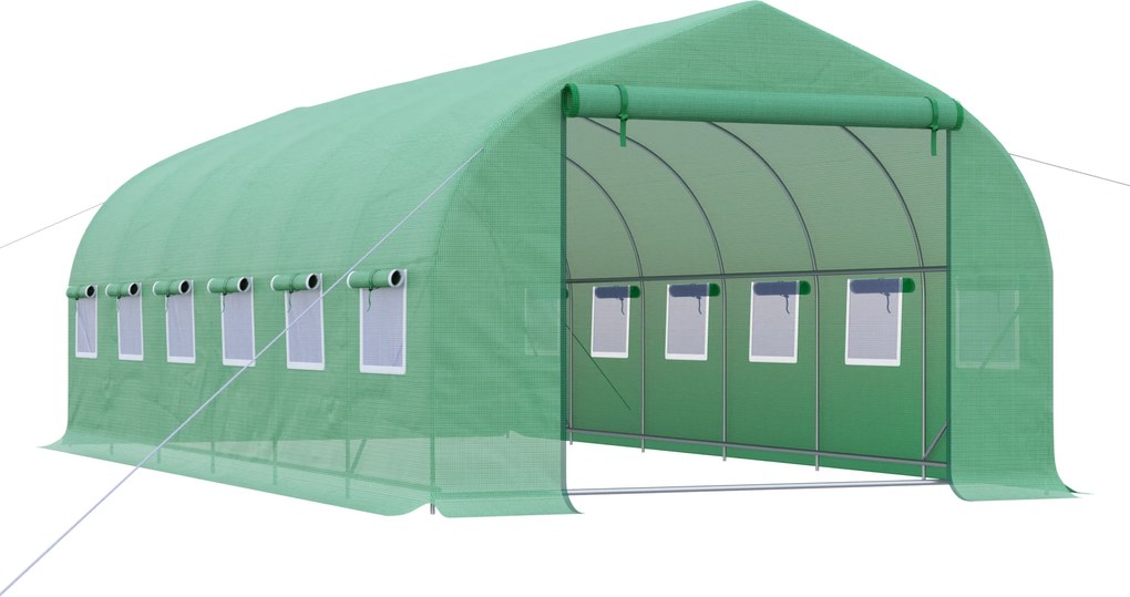 Outsunny Seră de exterior - Seră tip tunel 6x3x2 m, seră mare de grădină cu 12 ferestre și ușă rulabilă cu fermoar, cadru din metal pentru cultivarea plantelor, verde | Aosom Romania