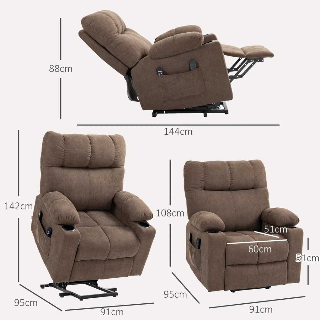 HOMCOM Fotoliu de Relaxare cu Funcție de Ridicare, electric, 90x75x100cm, Maro | Aosom Romania
