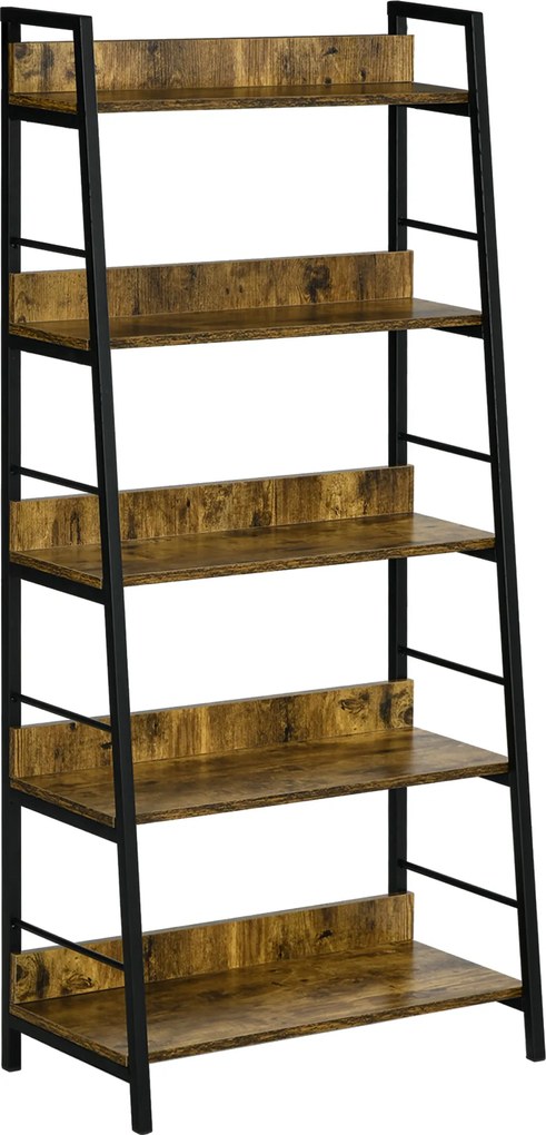HOMCOM Etajeră bibliotecă Stil Industrial înclinat 5 Nivele 70L x 35l x 150H cm | Aosom Romania